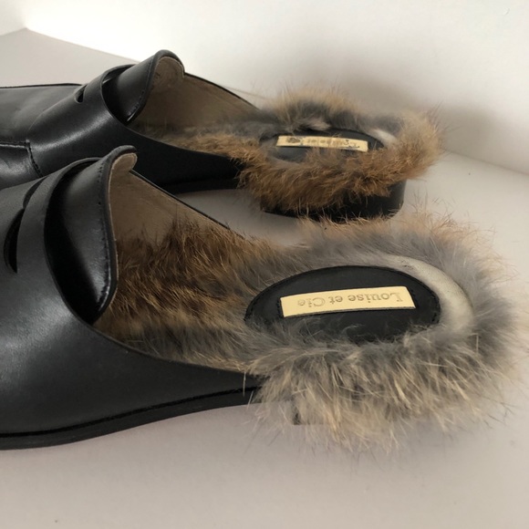 Louise Et Cie Dugan II Genuine Rabbit Fur penny loafer Mules - Picture 7 of 11